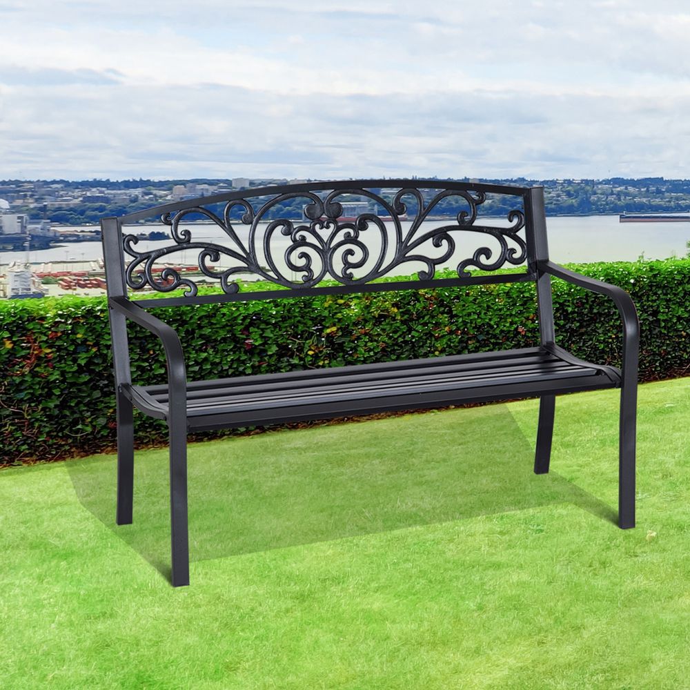 2-Seater Garden Bench, Steel-Black - anydaydirect