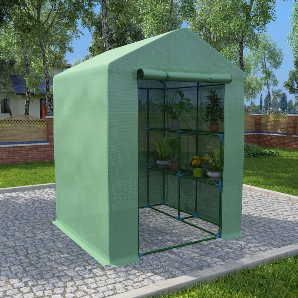 Greenhouse with Shelves Steel 143x143x195 cm - anydaydirect