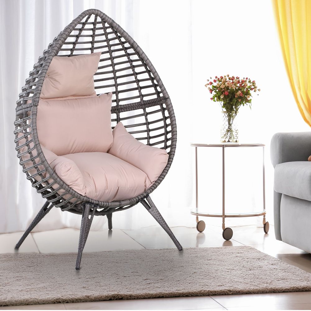 Outdoor Indoor Rattan Egg Chair Wicker Weave Teardrop Chair with Cushion - anydaydirect