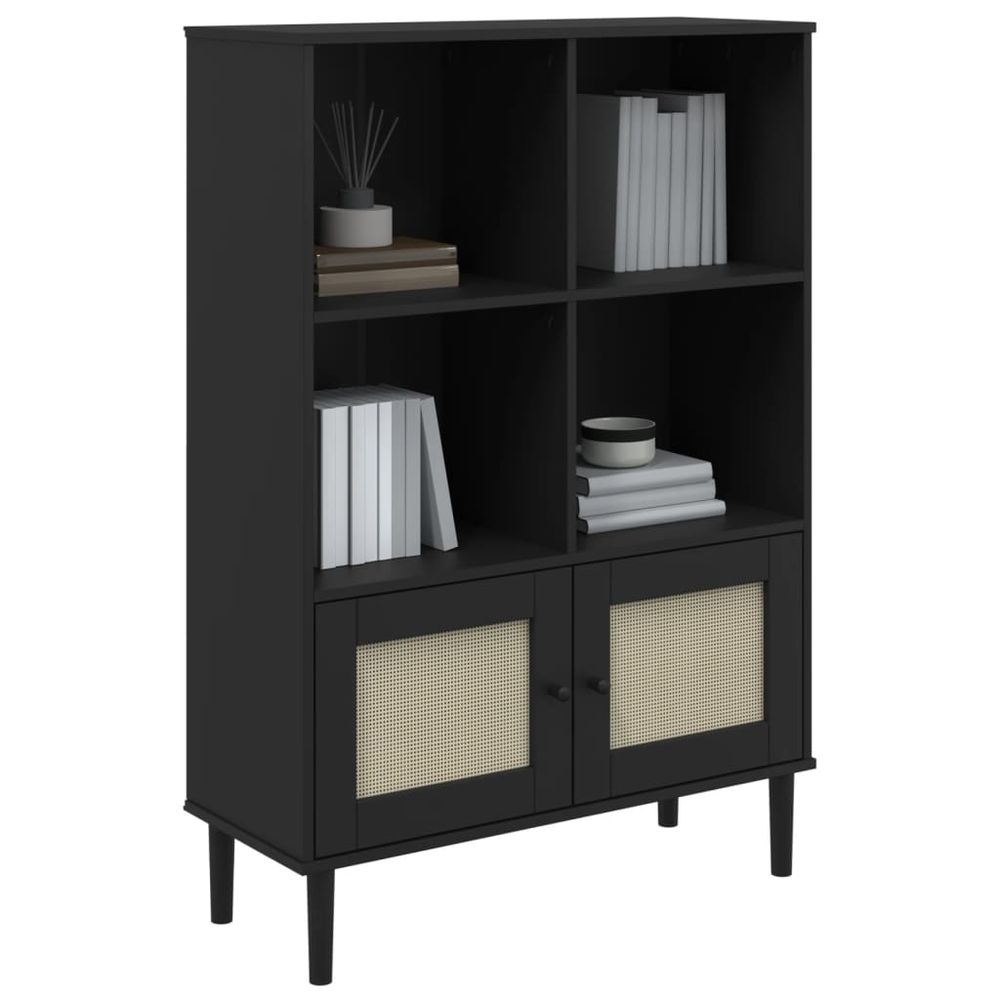 vidaXL Bookcase SENJA Rattan Look Black 90x35x130 cm Solid Wood Pine - anydaydirect