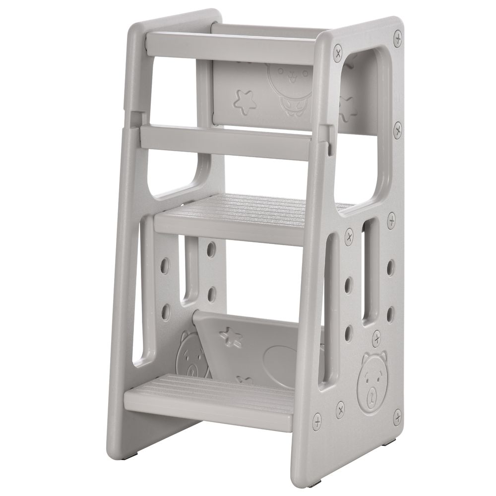 Kids Step Stool Adjustable Standing Platform Toddler Kitchen Stool Grey HOMCOM - anydaydirect