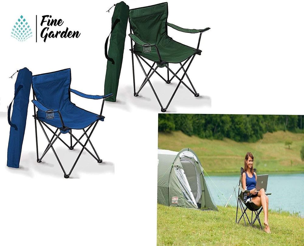 Folding Camping Chair, Lightweight, Fishing Beach With Cup Holder Green - anydaydirect