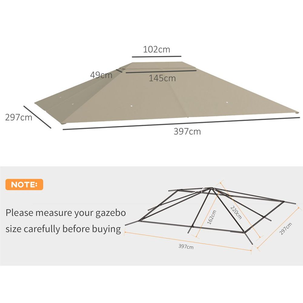 Outsunny 3 x 4m Gazebo Canopy Replacement Gazebo Roof Cover, Khaki - anydaydirect