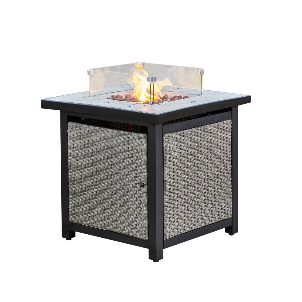 Outdoor Garden Rattan Propane Gas Fire Pit Table, Smokeless Firepit - anydaydirect