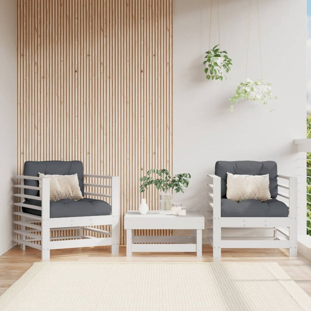 vidaXL Garden Chairs with Cushions 2 pcs White Solid Wood Pine - anydaydirect
