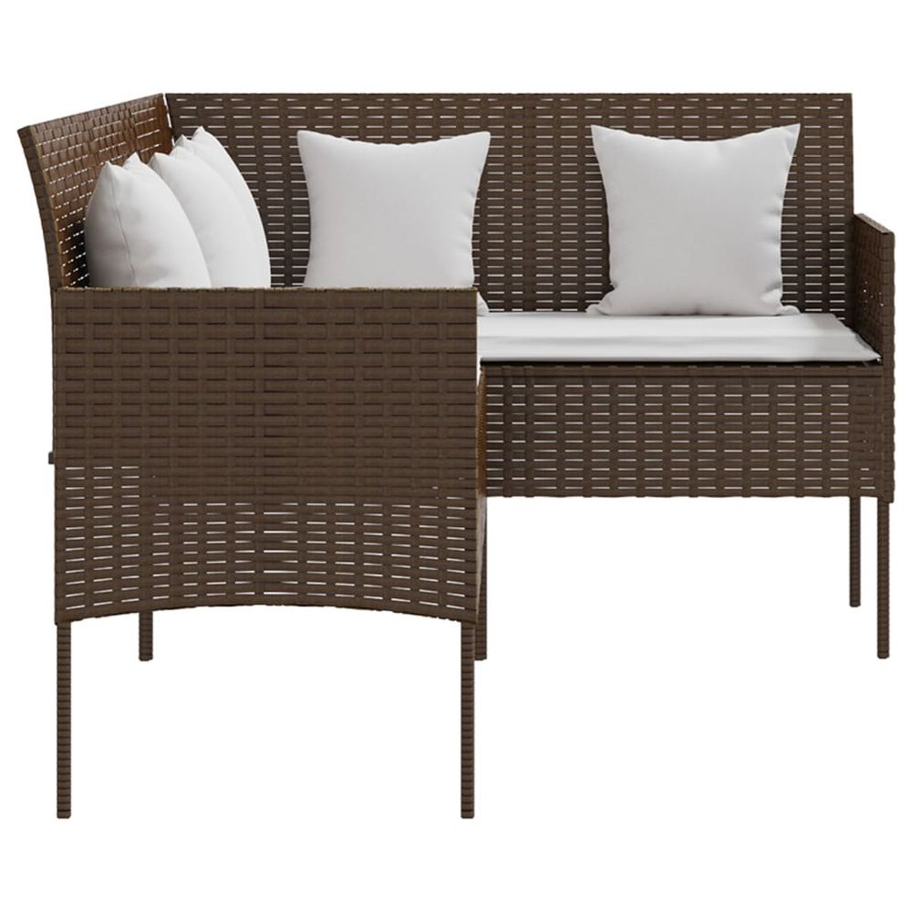 L-shaped Couch Sofa with Cushions Poly Rattan Brown - anydaydirect