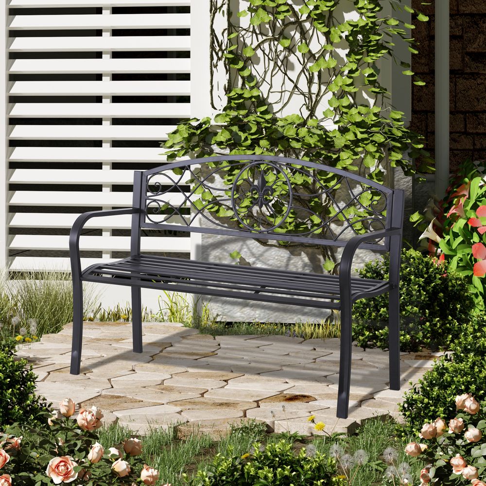 Outsunny Metal Frame Bench, 128Lx50Wx91H cm-Black - anydaydirect
