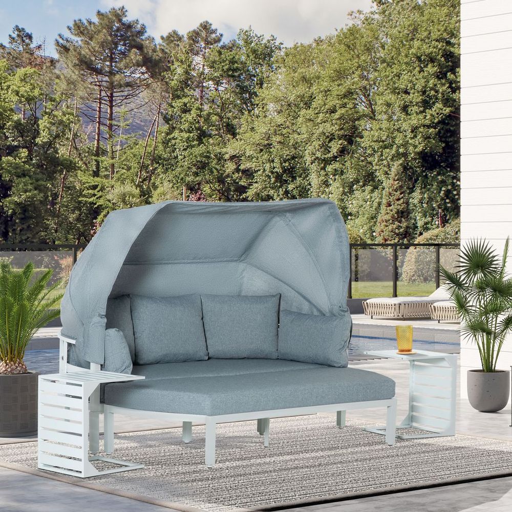4 PCS Outdoor Garden Sofa Set, Lounge Bed with Canopy, Padded Cushions - anydaydirect