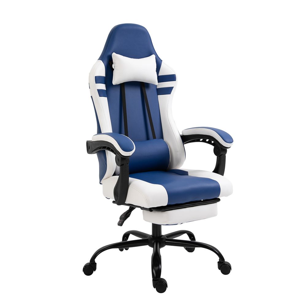 Luxe PU Leather Gaming Office Chair w/ Footrest Wheels Reclining Back Red/ Blue - anydaydirect