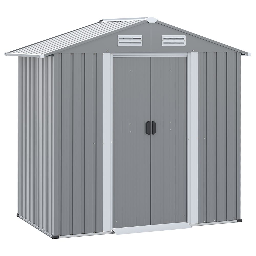 Outsunny 6ft x 4ft Metal Shed Garden Shed w/ Double Door & Air Vents, Grey - anydaydirect
