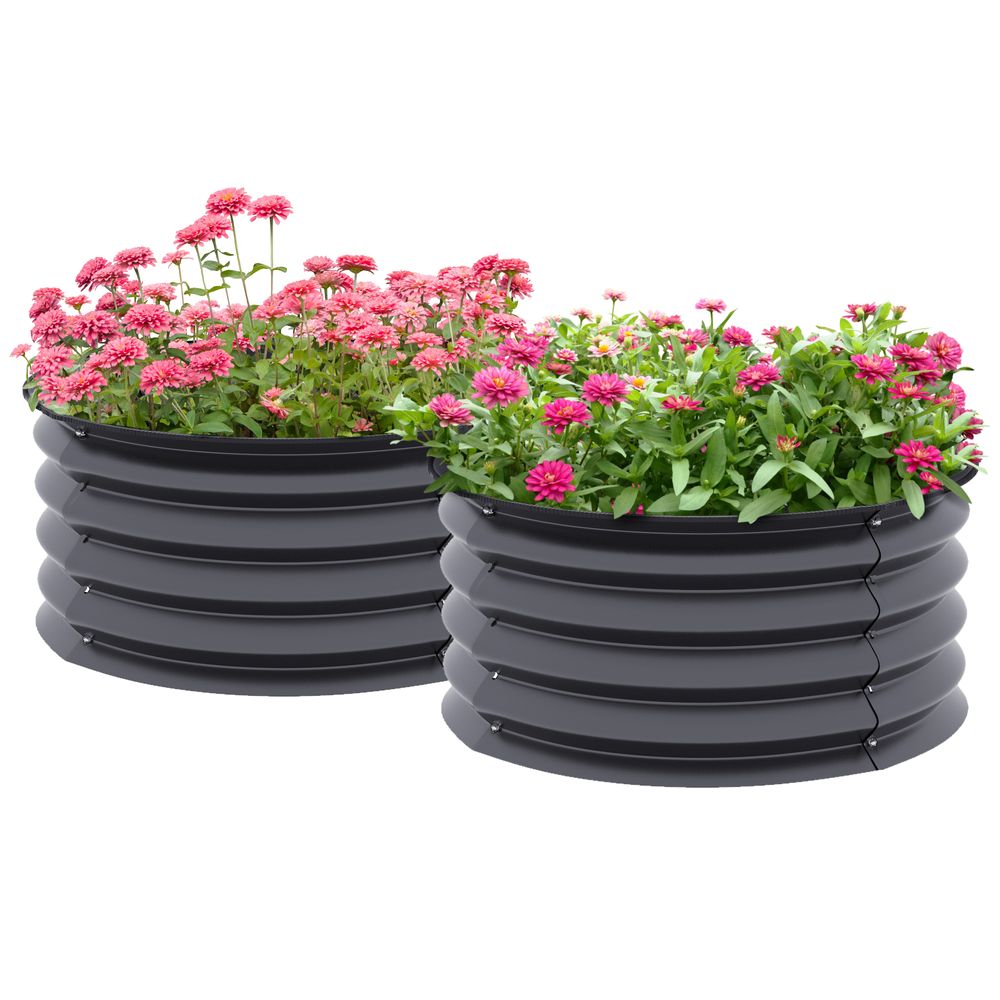 Outsunny Set of 2 Raised Garden Bed Metal Planter Box with Safety Edging, Grey - anydaydirect