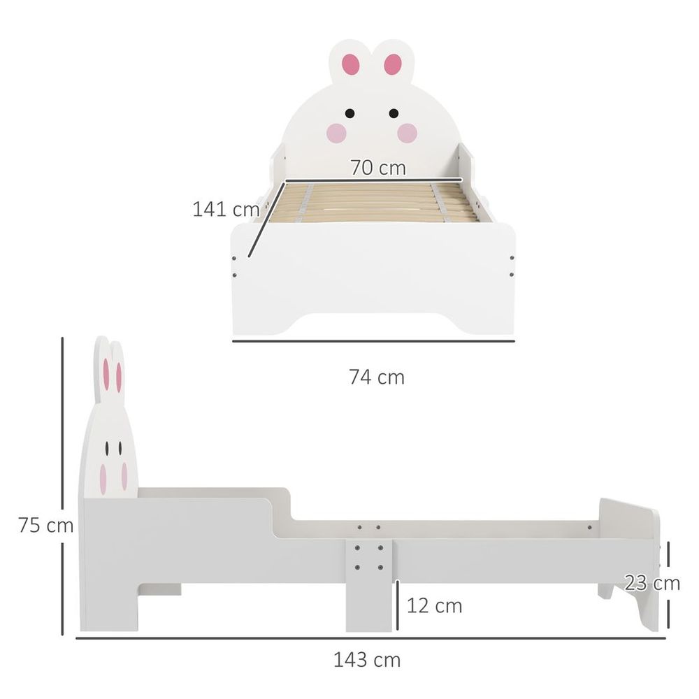 ZONEKIZ Toddler Bed, Kids Bedroom Furniture, Rabbit Design - White - anydaydirect
