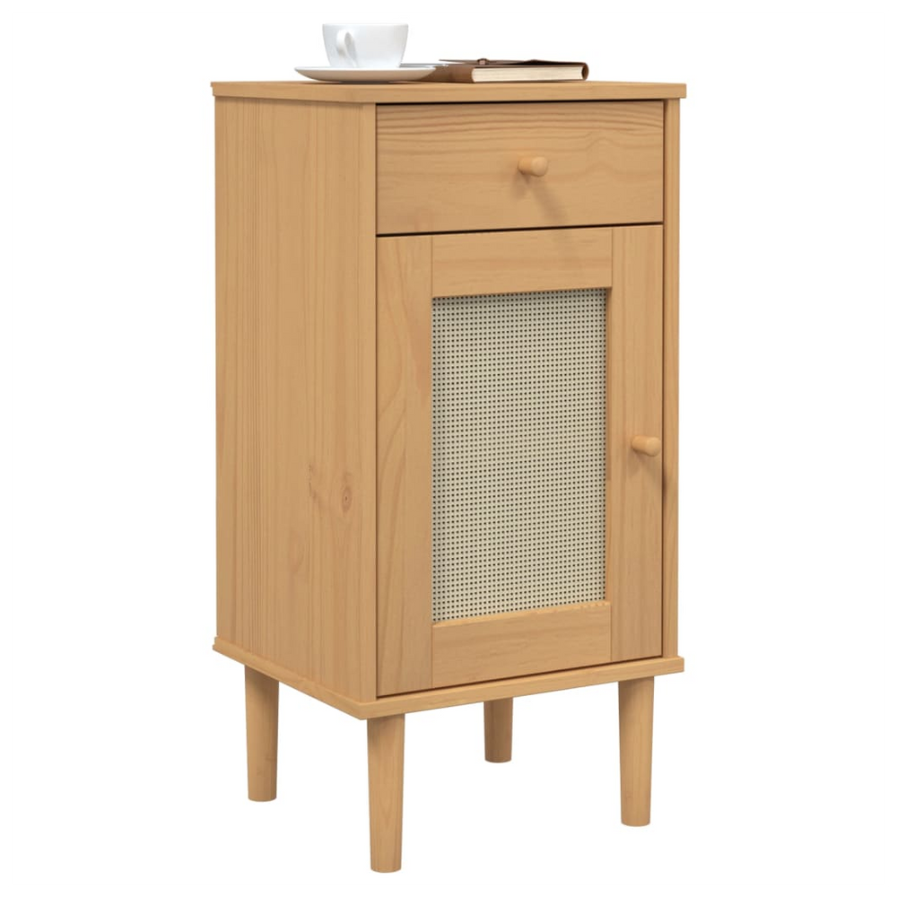 vidaXL Bedside Cabinet SENJA Rattan Look Brown 40x35x80 cm Solid Wood Pine - anydaydirect