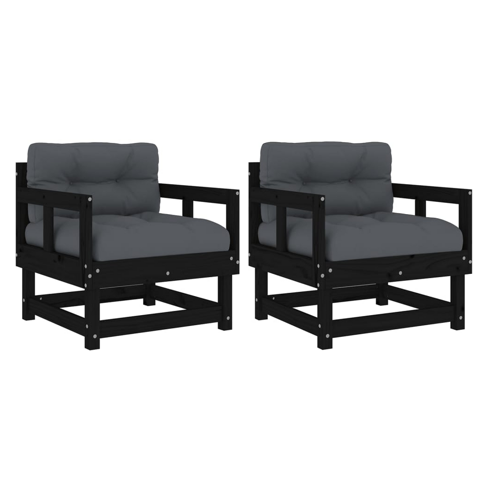 vidaXL Garden Chairs with Cushions 2 pcs Black Solid Wood Pine - anydaydirect