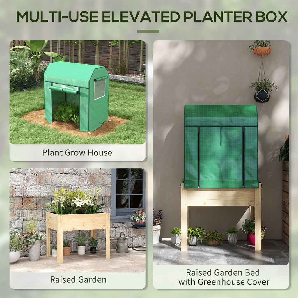 Outsunny Wooden Raised Planter with PE Greenhouse Cover and Bed Liner - anydaydirect