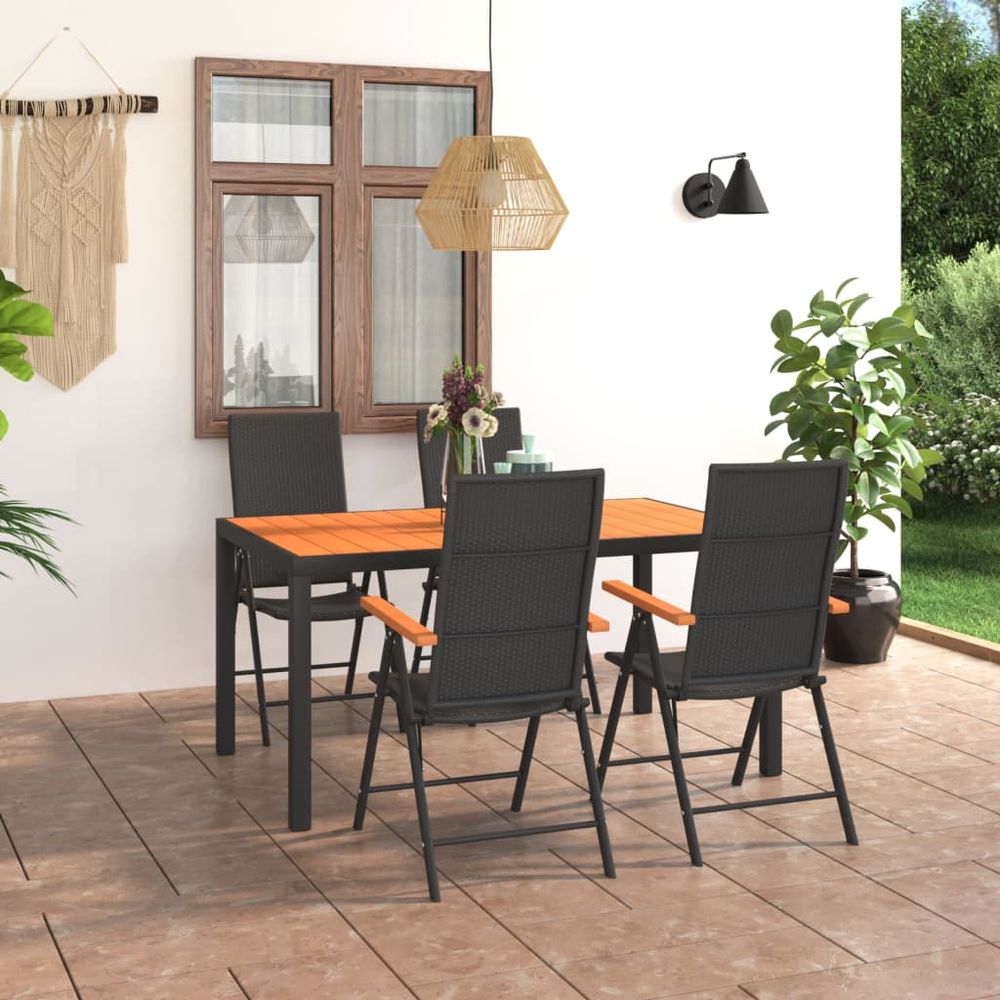 5 Piece Garden Dining Set Black and Brown - anydaydirect