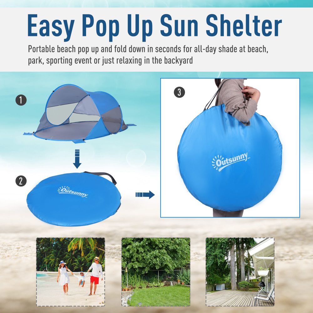 Portable Automatic Pop Up Beach Tent Outdoor Camp Shelter Blue Outsunny - anydaydirect