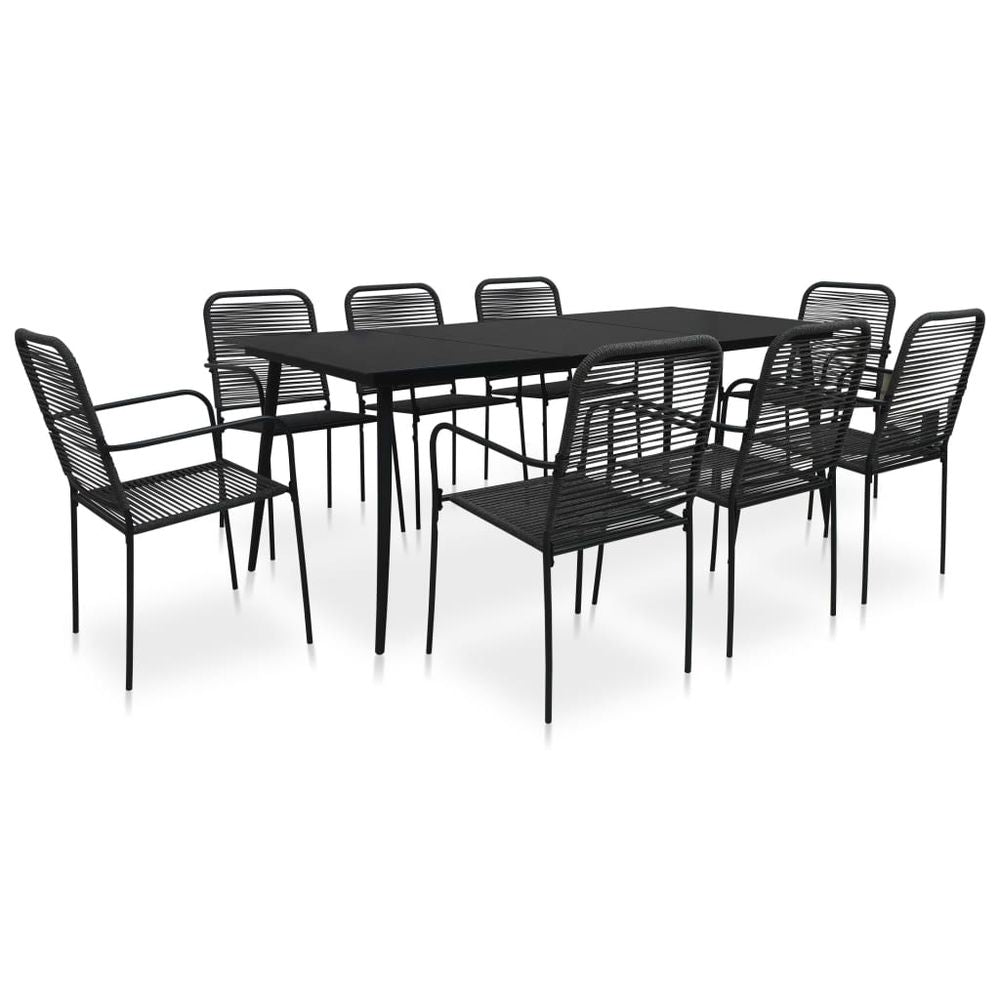 9 Piece Garden Dining Set Cotton Rope and Steel Black - anydaydirect