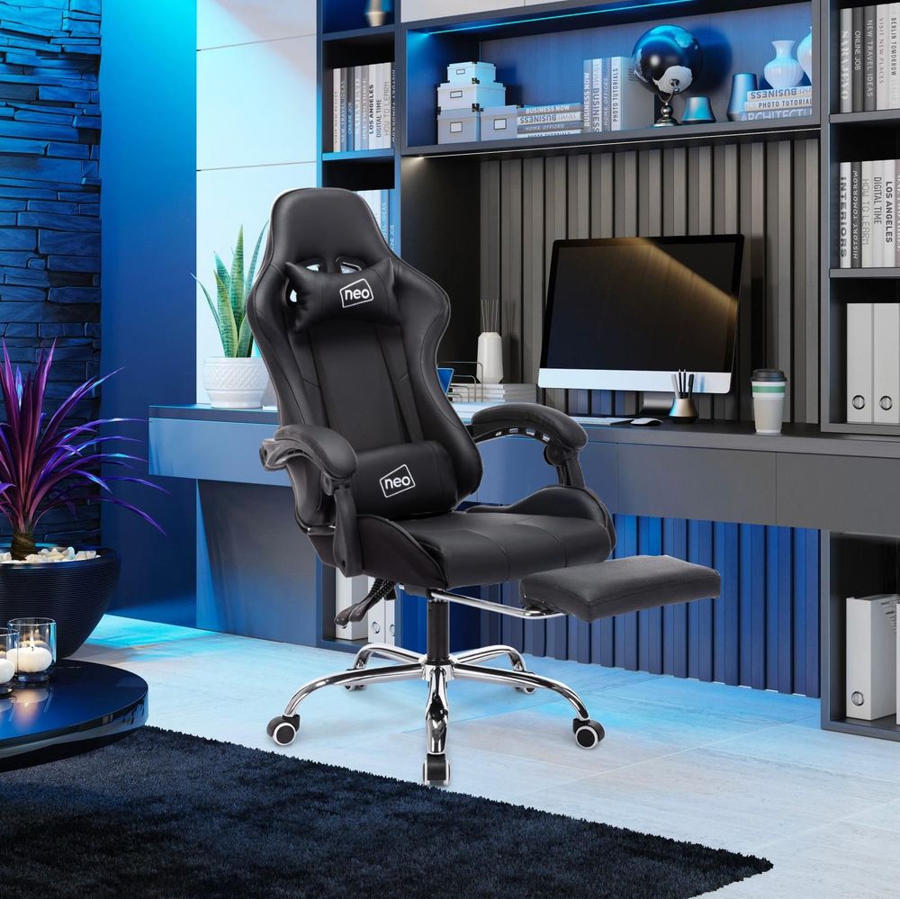 Leather Computer Office Gaming Chair with Massage Function & Footrest - anydaydirect
