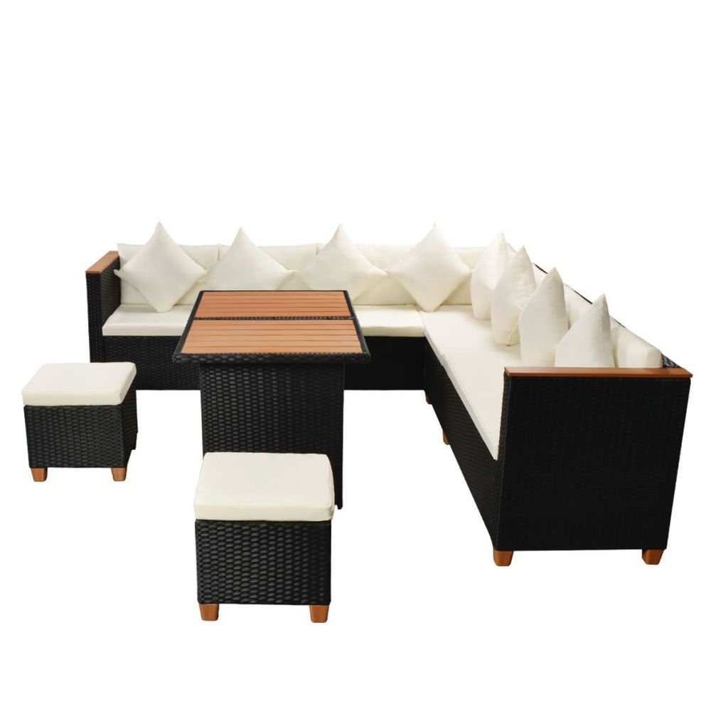 7 Piece Garden Lounge Set with Cushions Poly Rattan Black - anydaydirect