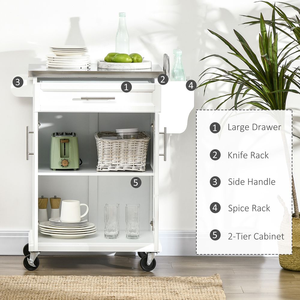 Rolling Kitchen Cart Storage Trolley with Drawer Towel Rail Steel White - anydaydirect
