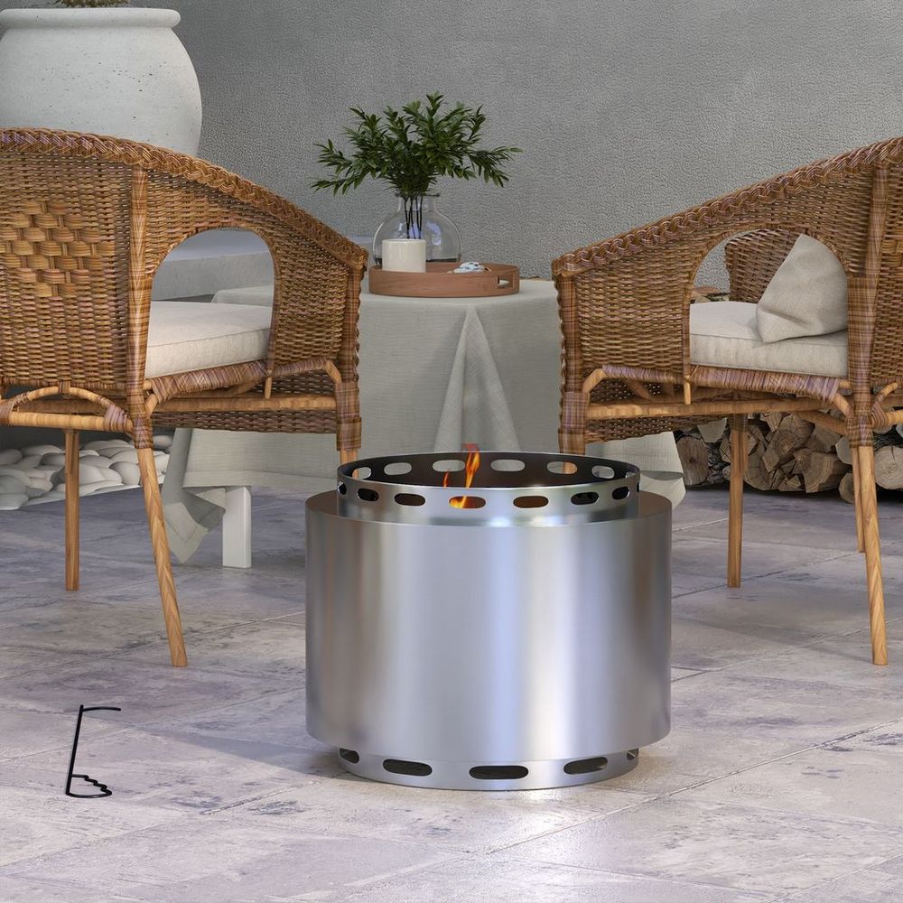 Outsunny 48.5cm Smokeless Wood Burning Firepit Stainless Steel Fire Pit, Silver - anydaydirect