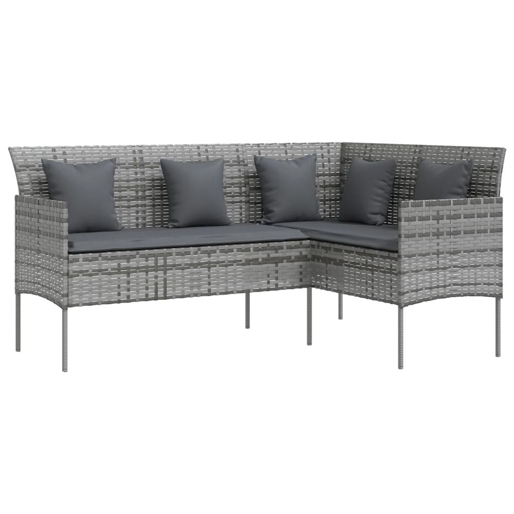 L-shaped Couch Sofa with Cushions Poly Rattan Grey - anydaydirect