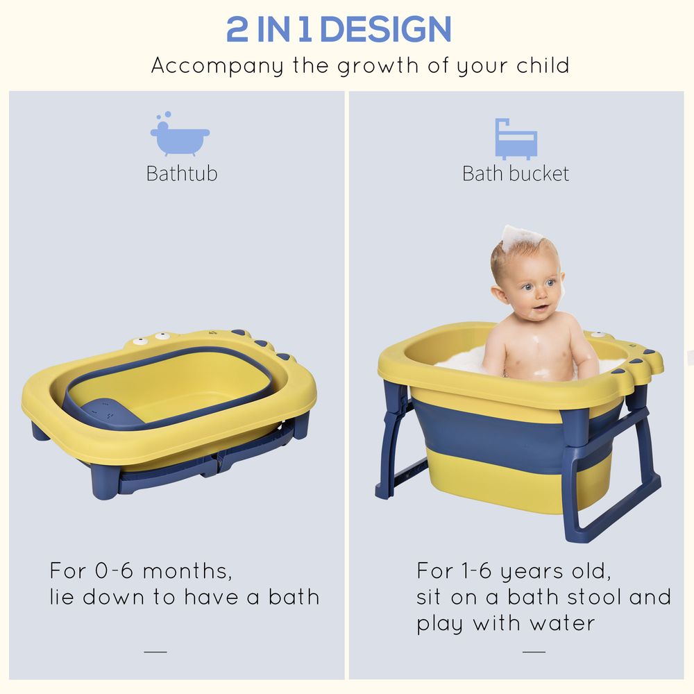 Foldable Baby Bathtub for Newborns Infants Toddlers w/ Stool - Yellow - anydaydirect