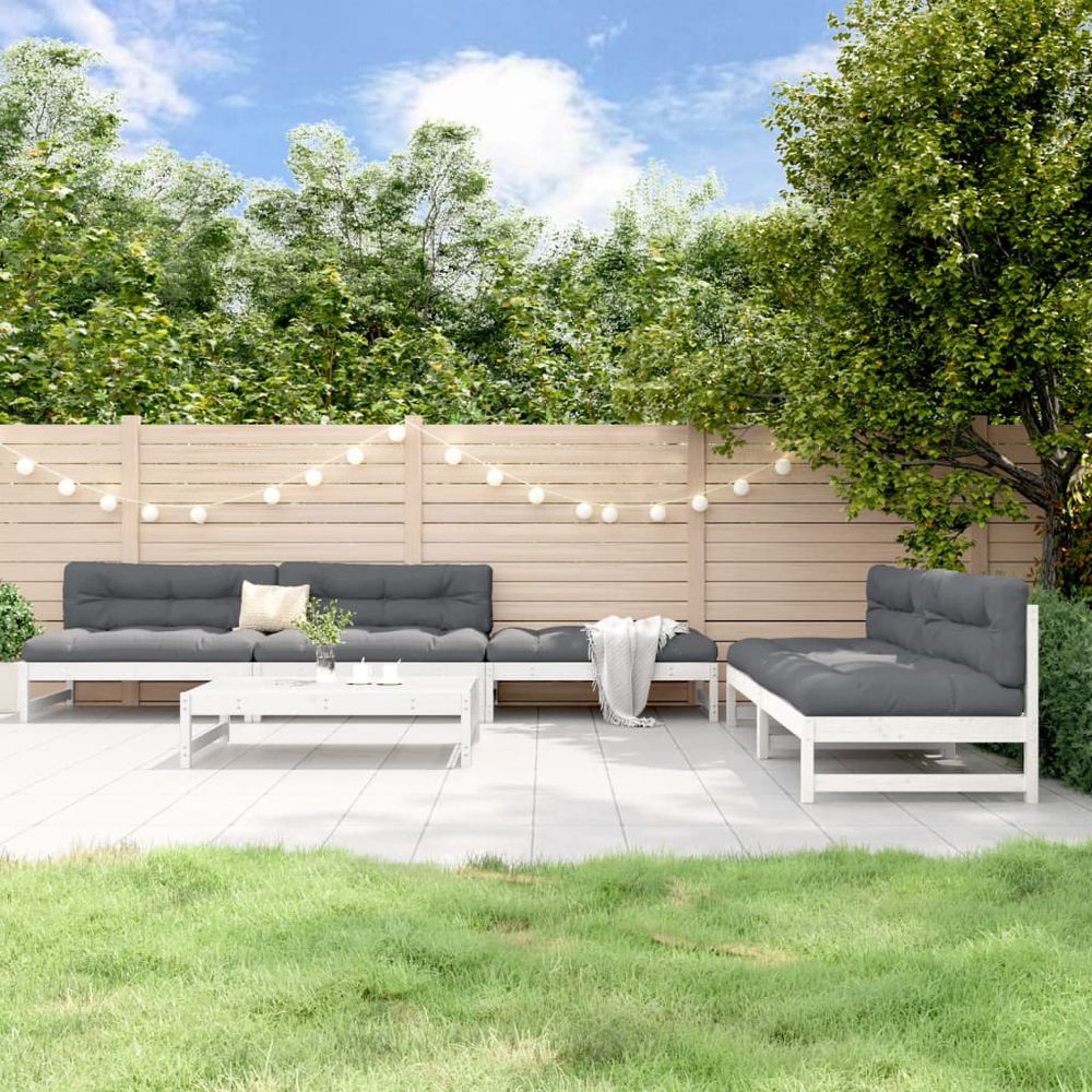 vidaXL 6 Piece Garden Lounge Set White Solid Wood Pine - anydaydirect
