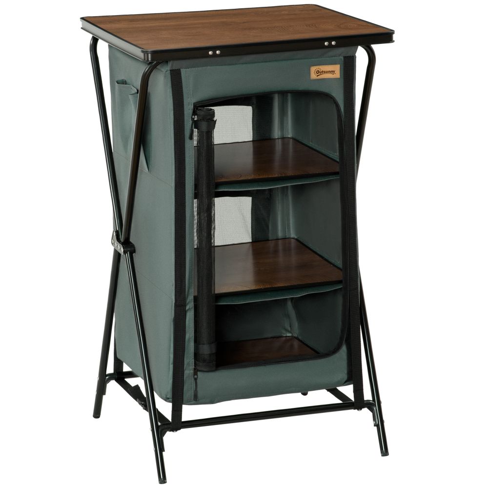 Camping Cupboard Aluminium Foldable Kitchen Station w/ Carrying Bag Outsunny - anydaydirect