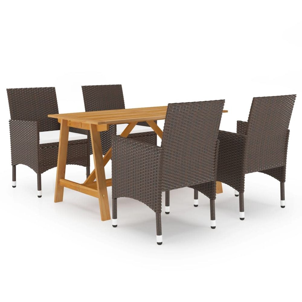 5 Piece Garden Dining Set with Cushions Brown - anydaydirect