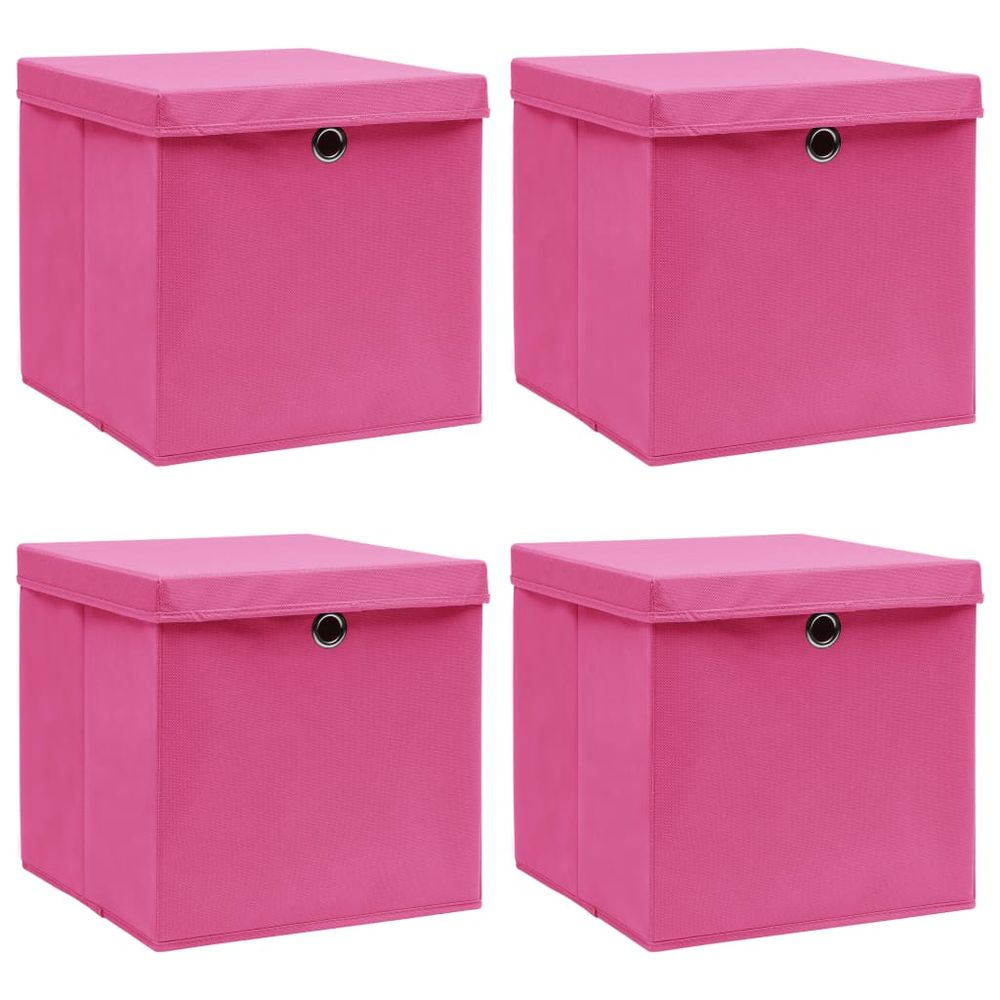 Storage Boxes with Lids 4 pcs Pink 32x32x32 cm Fabric - anydaydirect