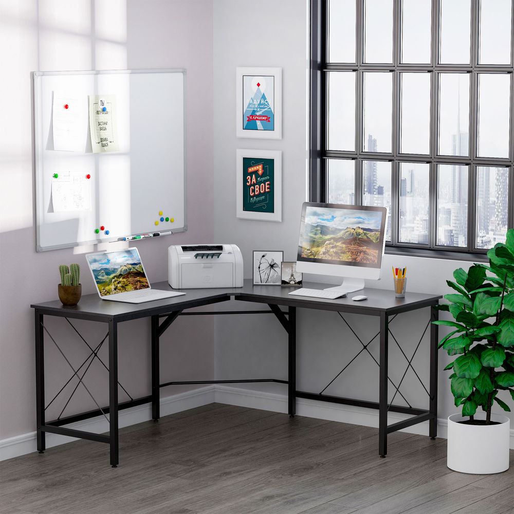 Corner L-Shape Desk Home Office Gaming Computer PC Workstation Black - anydaydirect