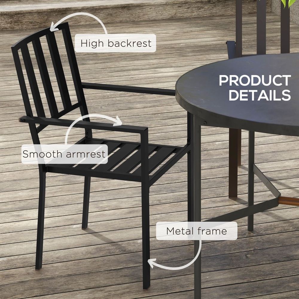 Outsunny 4 PCs Stackable Outdoor Garden Chairs with Metal Slatted Design, Black - anydaydirect