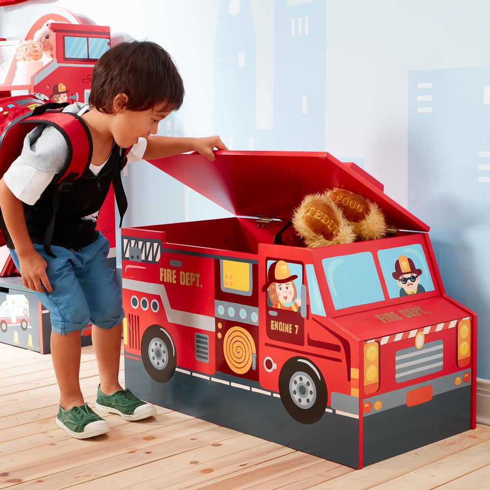 Fantasy Fields Children Lil Fire Fighters Wooden Toy Box Chest Storage TD-12507A - anydaydirect