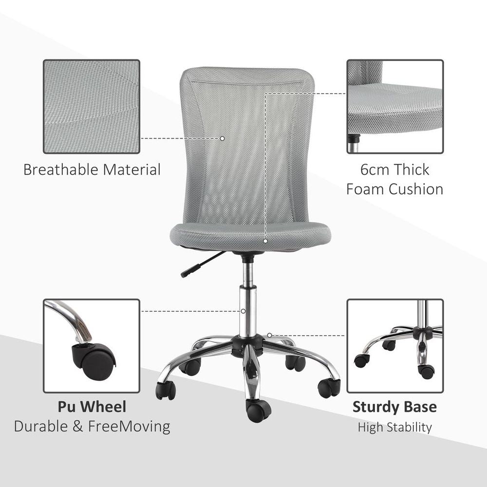 Armless Office Chair Ergonomic Padded Height Adjustable Mesh Back 5 Wheels - anydaydirect