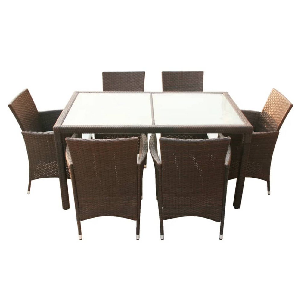 7 Piece Outdoor Dining Set with Cushions Poly Rattan Brown - anydaydirect
