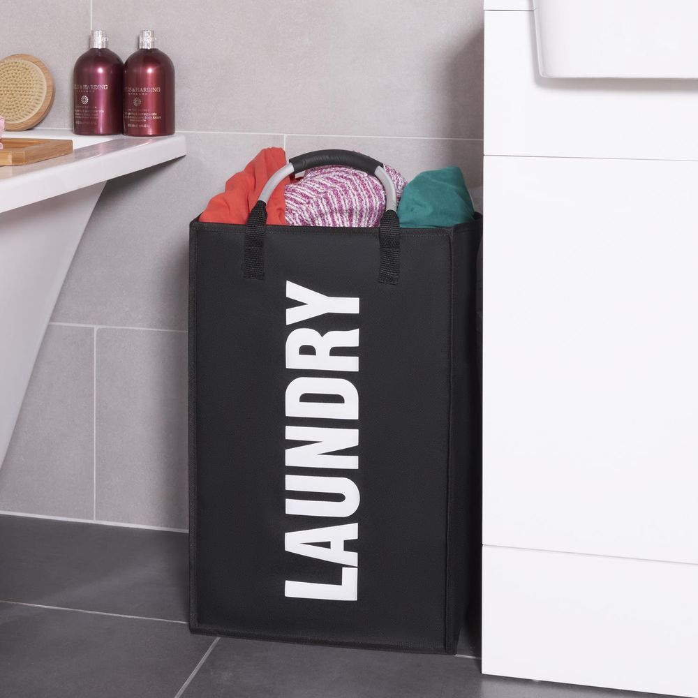 Single Collapsible Washing Laundry Basket Bag (3 Colors) for Bedroom, Fabric (Black) - anydaydirect