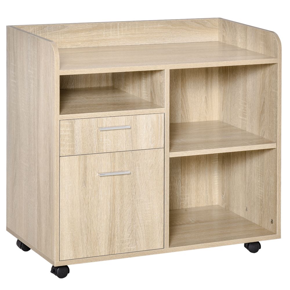 Filing Cabinet Mobile Printer Stand w/ Adjustable Storage Shelf, Oak Vinsetto - anydaydirect