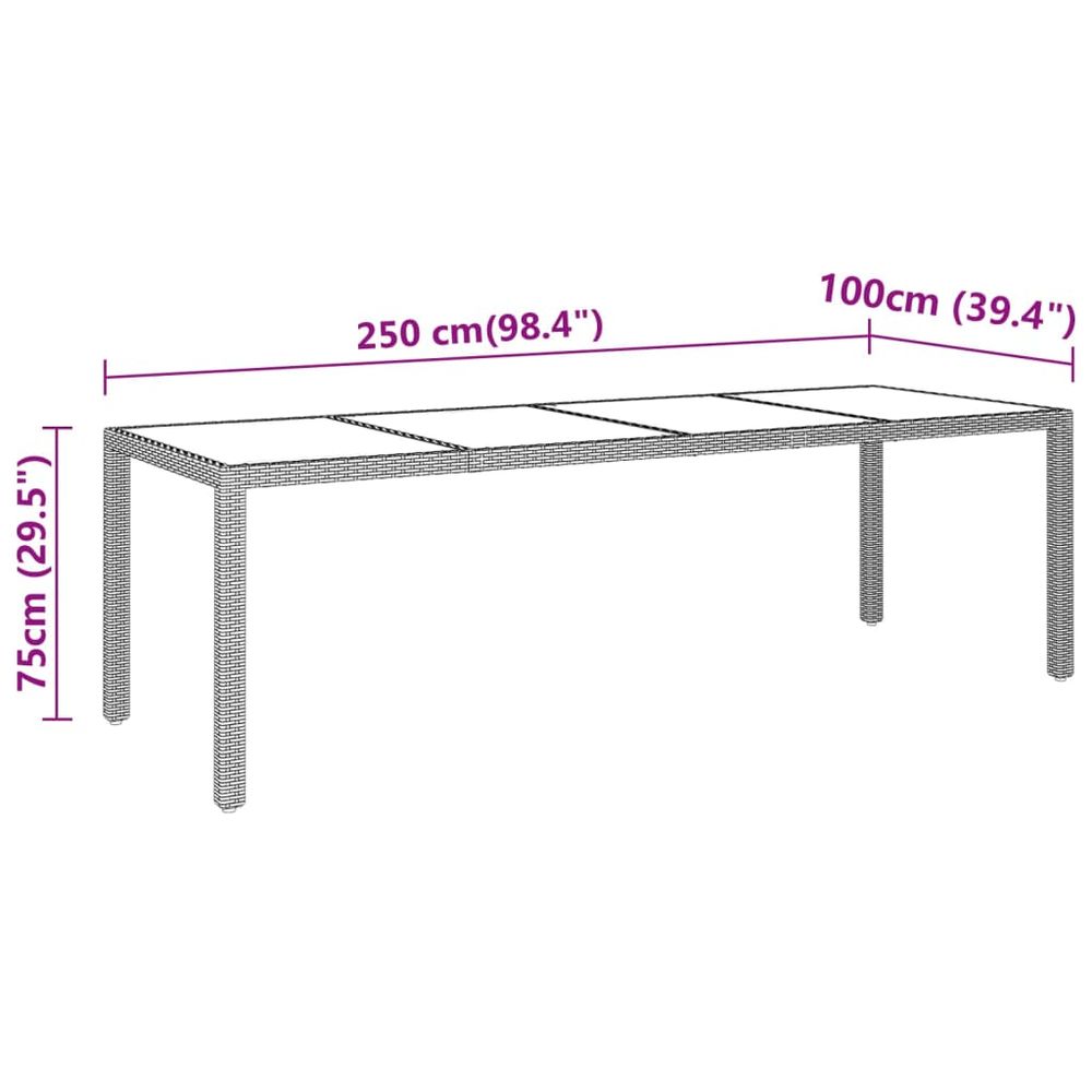 Garden Table 250x100x75 cm Tempered Glass and Poly Rattan Black - anydaydirect