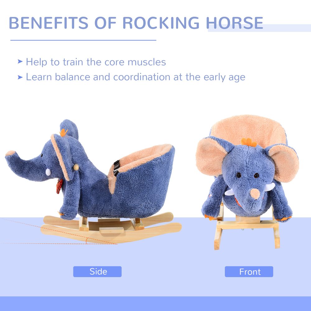 Rocking Horse Ride on Toy Seat Belt Safety Toddler Elephant Music - anydaydirect