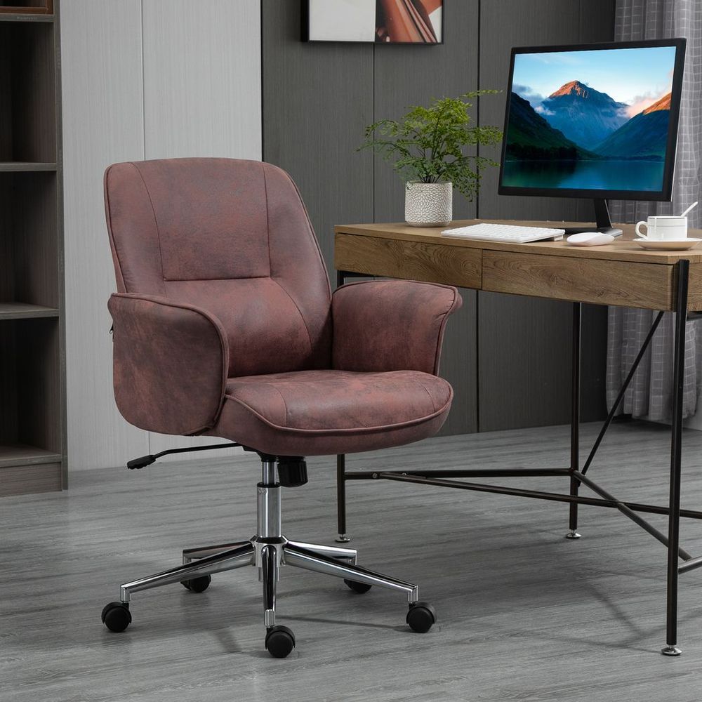 Microfibre Office Chair Desk Chair with Swivel Wheels Tilt Function, Red - anydaydirect