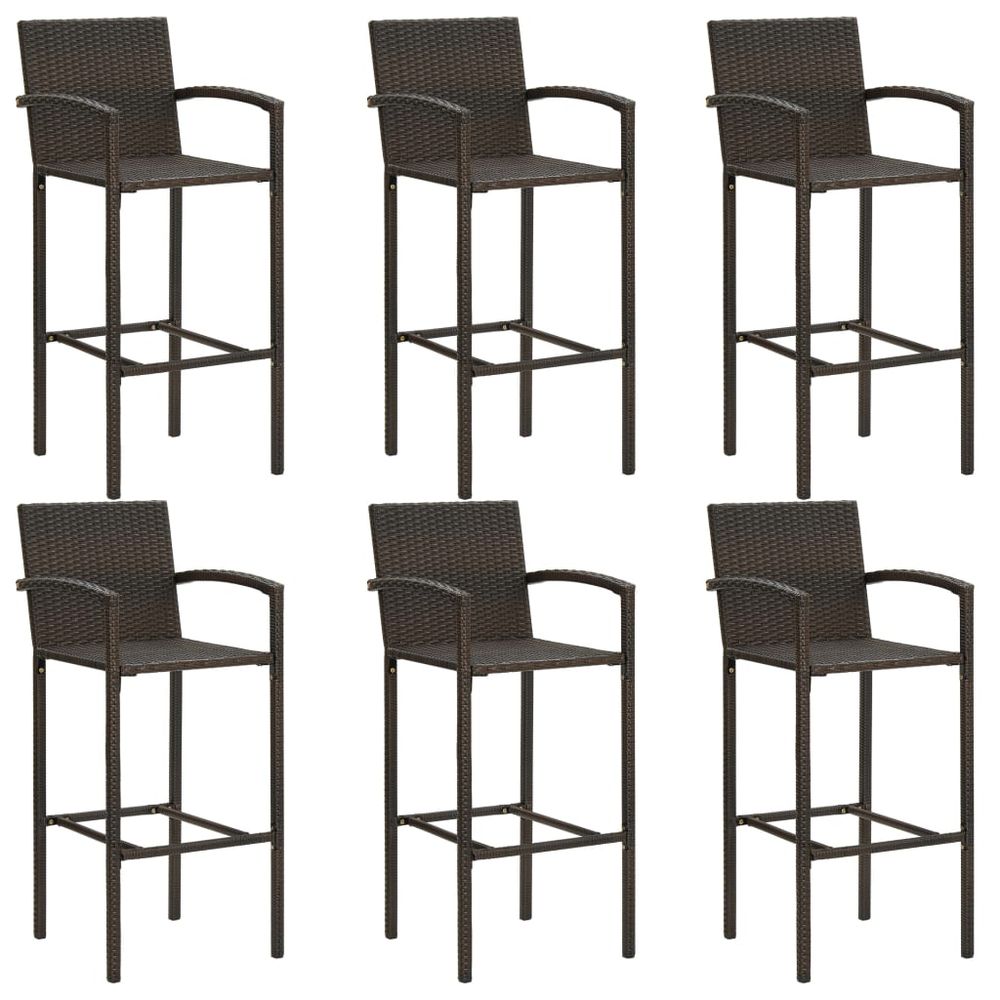 7 Piece Outdoor Bar Set with Armrest Poly Rattan Brown - anydaydirect