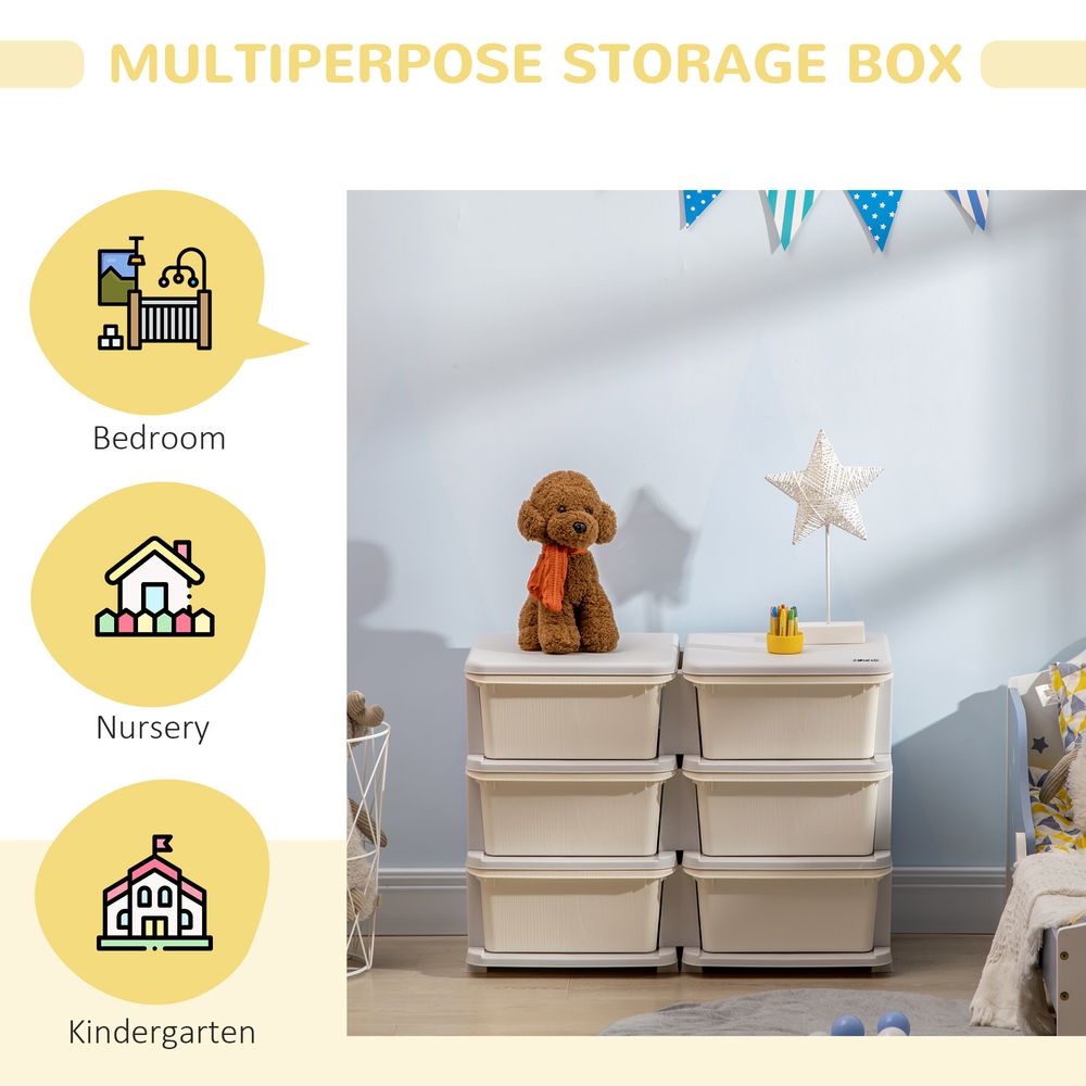 Kids Storage Unit Toy Box Vertical Dresser with Six Drawers - Cream HOMCOM - anydaydirect