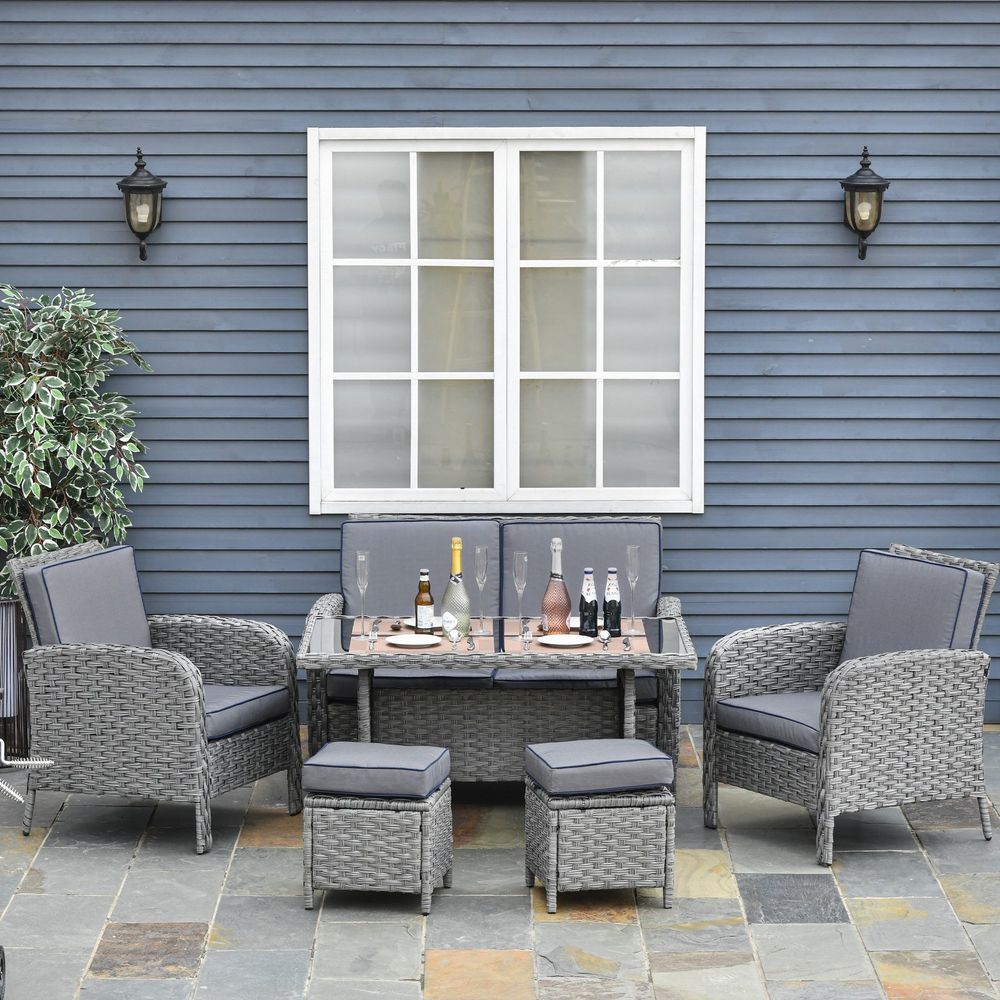 6 PCS Patio Rattan Dining Table Sets All Weather PE Wicker Sofa Furniture Set - anydaydirect