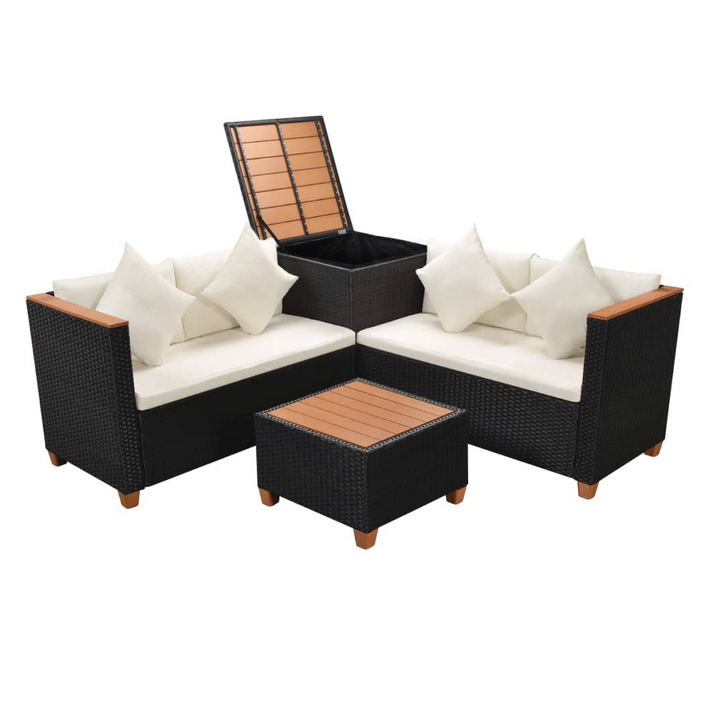 4 Piece Garden Lounge Set with Cushions Poly Rattan Black - anydaydirect