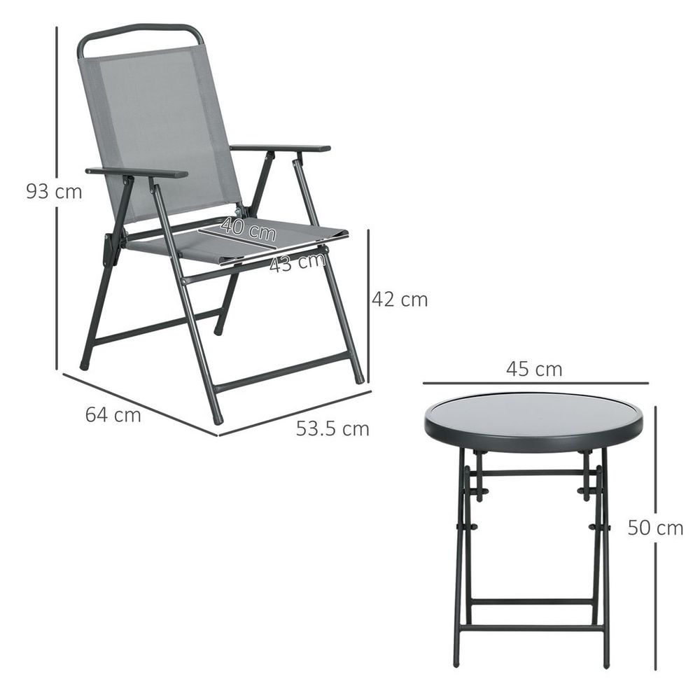 Outsunny Patio Bistro Set Folding Chairs & Coffee Table for Balcony,Grey - anydaydirect
