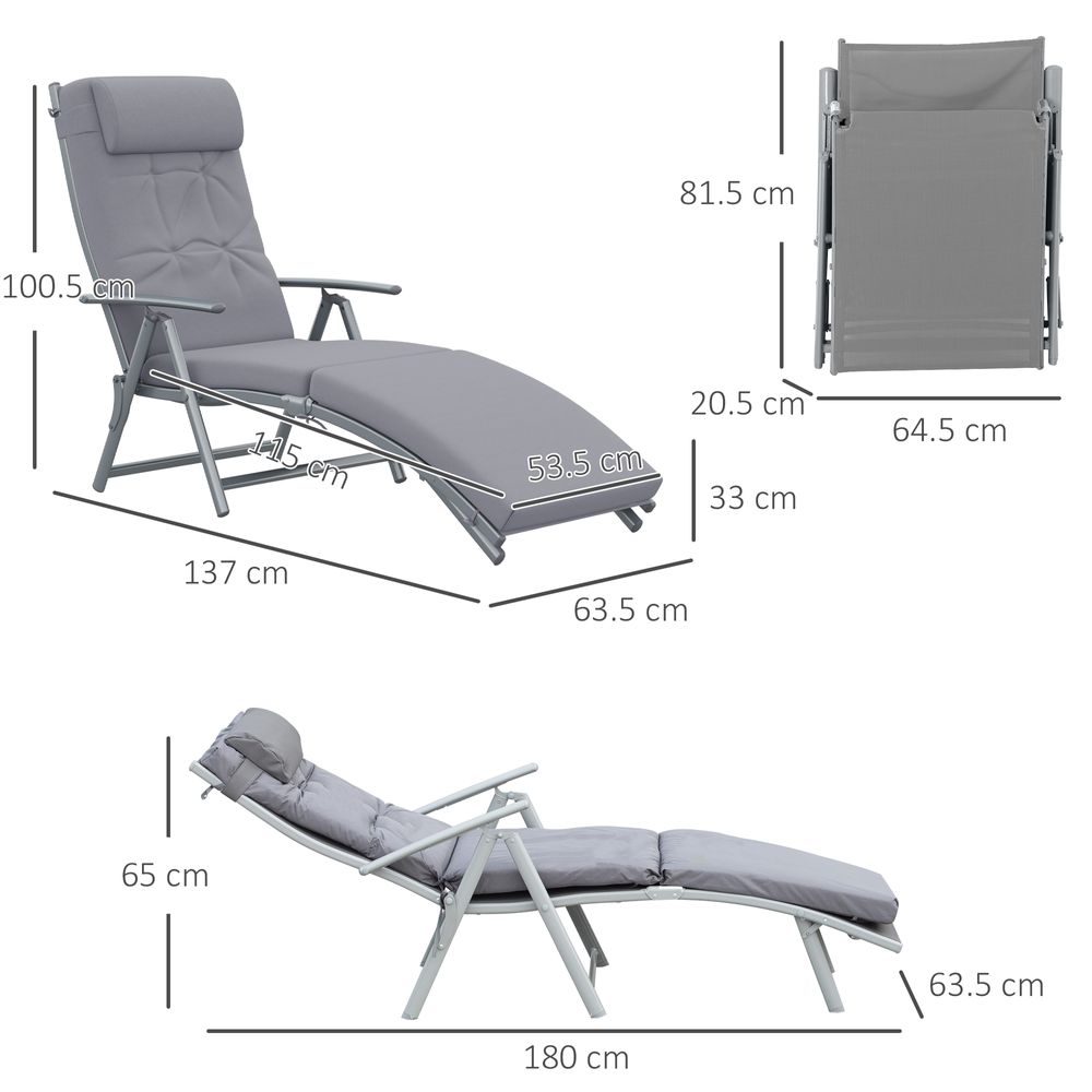 Outsunny Steel Frame Outdoor Garden Padded Sun Lounger w/ Pillow Grey - anydaydirect