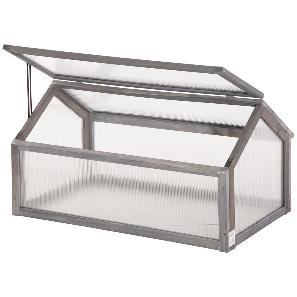 Wooden Cold Frame Greenhouse PC 90 x 52 x 50cm, Grey House, - anydaydirect