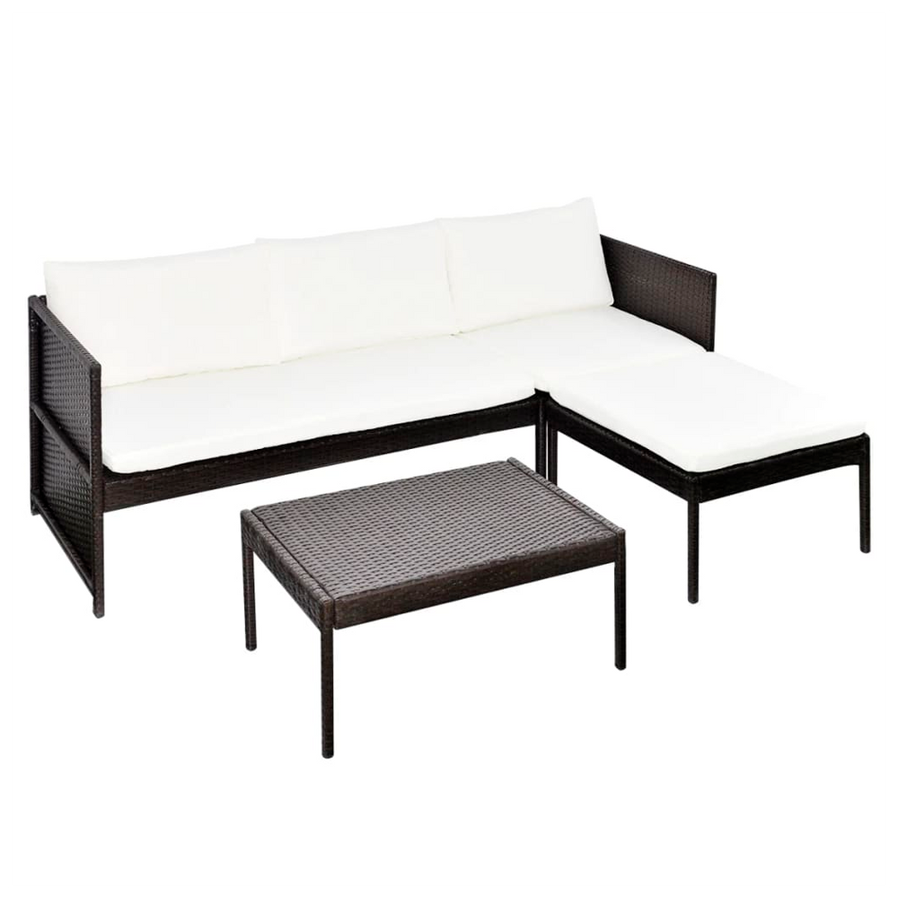 3 Piece Garden Lounge Set with Cushions Poly Rattan Brown - anydaydirect